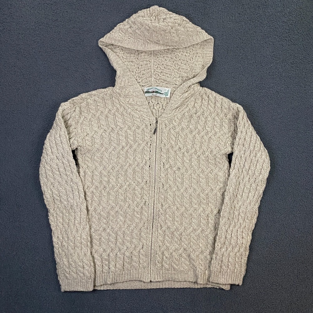 Aran Crafts Sweater Women Small Wool Cable Knit Hoodie Fisherman Made in Ireland